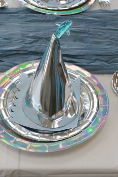 Ocean themed birthday party table setup